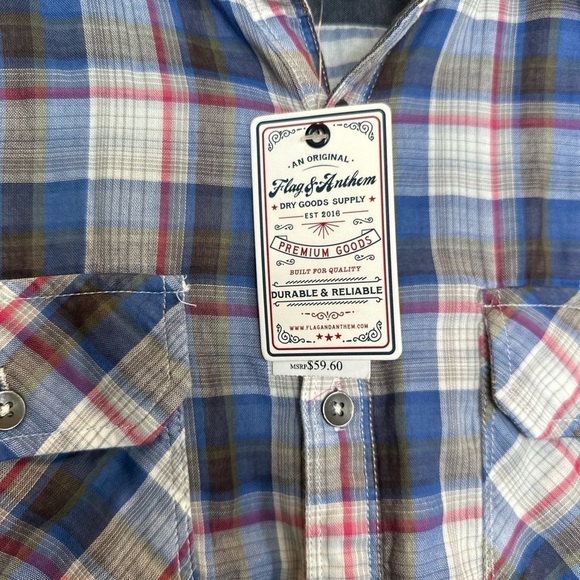 NWT Flag and Anthem Blue Red Plaid Button Down Medium - Picture 3 of 6